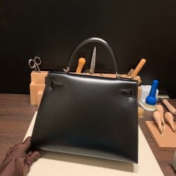 box ボックスカーフ  ブラック 89 /Black (Noir) シルバー金具 kelly28-013 全手縫い エルメス ケリー 28cm Kelly 28cm