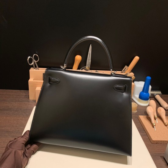 エルメス ケリー 28cm Kelly 28cm  box ボックスカーフ  ブラック 89 /Black (Noir) シルバー金具 kelly28-013 全手縫い