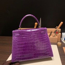 Porosus Crocodile ヴィオレ 96 / Violet  ゴールド金具  kelly28-034 全手縫い エルメス ケリー 28cm Kelly 28cm