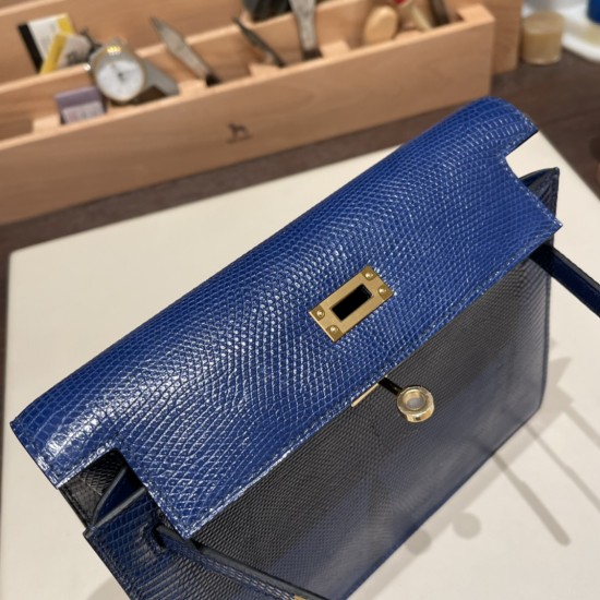 エルメス ケリーダンス Kelly Dance  リザードナチュラ Lizard  ブルーサフィール 73 /Blue Saphir ゴールド金具  kellydanse-006 全手縫い