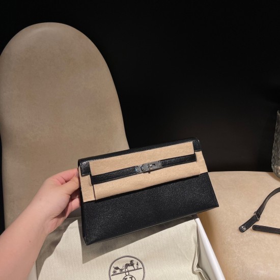 エルメス ショルダーバッグ レディース HERMES ケリー エラン Elan  シェブルミゾル Chevre シェブルミゾル Chevre 89/Black (Noir) ブラック kellyelan-001 全手縫い