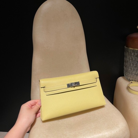 エルメス ショルダーバッグ レディース HERMES ケリー エラン Elan  シェブルミゾル Chevre シェブルミゾル Chevre 1Z/Jaune Poussin  ジョーヌプッサン kellyelan-007 全手縫い