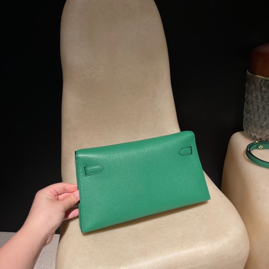 エルメス ショルダーバッグ レディース HERMES ケリー エラン Elan  シェブルミゾル Chevre シェブルミゾル Chevre U4/Vert Vertigo ヴェールヴェルティゴ kellyelan-016 全手縫い