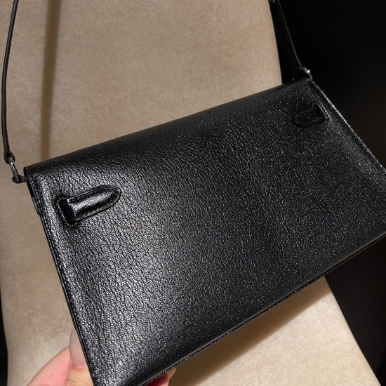 エルメス ショルダーバッグ レディース HERMES ケリー エラン Elan  シェブルミゾルChevre シェブルミゾルChevre 89/Black (Noir) ブラック kellyelan-029 全手縫い