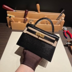 エルメスケリーミニ Kelly bag miniMini Kelly New stock  リザードナチュラ ブラック 89 /Black (Noir) ゴールド金具   kellymini-003 全手縫い