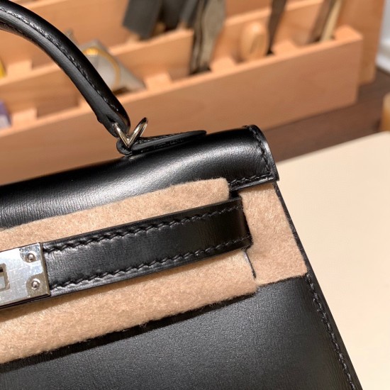 エルメスケリーミニ Kelly bag miniMini Kelly New stock  box  ボックスカーフ ブラック 89/ Black (Noir) シルバー金具 kellymini-011 全手縫い