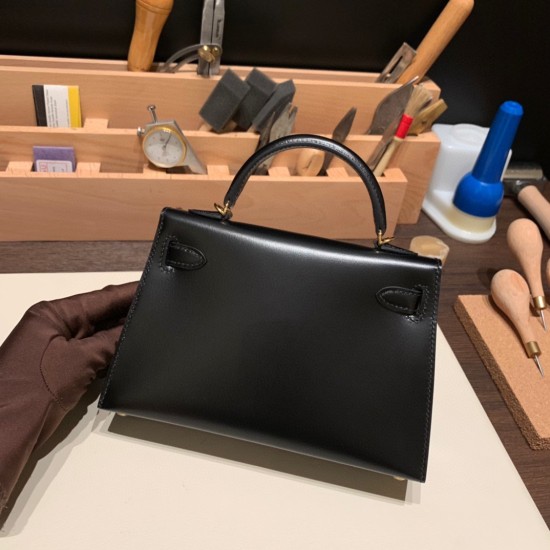 エルメスケリーミニ Kelly bag miniMini Kelly New stock  box  ボックスカーフ ブラック 89/ Black ゴールド金具   kellymini-012 全手縫い