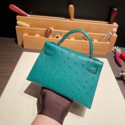 エルメスケリーミニ Kelly bag miniMini Kelly New stock  オーストリッチ ostrich ヴェールヴェルティゴ U4 /Vert Vertigo シルバー金具 kellymini-013 全手縫い