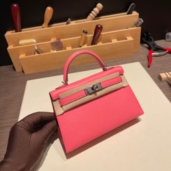 エルメスケリーミニ Kelly bag miniMini Kelly New stock  シェブルミゾル  Chevre ローズアザレ 8W/ Rose Azalee シルバー金具 kellymini-032 全手縫い