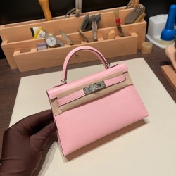 エルメスケリーミニ Kelly bag miniMini Kelly New stock  シェブルミゾル  Chevre ローズサクラ 3Q /Rose Sakura   シルバー金具 kellymini-033 全手縫い