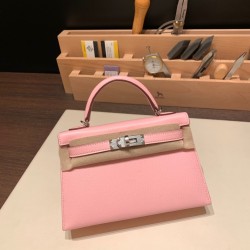 エルメスケリーミニ Kelly bag miniMini Kelly New stock  シェブルミゾル  Chevre ローズサクラ 3Q /Rose Sakura シルバー金具 kellymini-037 全手縫い