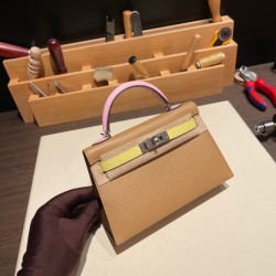 エルメスケリーミニ Kelly bag miniMini Kelly New stock  ヴォーエプソン Epsom チャイ0M/Cha & 9R/Lime & X9 /Mauve Sylvestre シルバー金具 kellymini-057 全手縫い