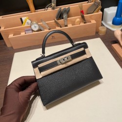 エルメスケリーミニ Kelly bag miniMini Kelly New stock  ヴォーエプソン Epsom ブラック 89 /Black (Noir) シルバー金具 kellymini-064 全手縫い