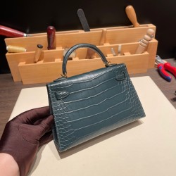 エルメスケリーミニ Kelly bag miniMini Kelly New stock  Matte Alligateor CrocodileV0/Vert Rousseau ヴェールルソー V0/Vert Rousseau ゴールド金具 kellymini-096 全手縫い