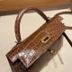 エルメスケリーミニ Kelly bag miniMini Kelly New stock  Alligateor crocodile  タバックキャメル 24/Tabac Camel ゴールド金具 kellymini-104 全手縫い