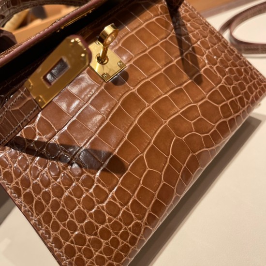 エルメスケリーミニ Kelly bag miniMini Kelly New stock  Alligateor crocodile  タバックキャメル 24/Tabac Camel ゴールド金具 kellymini-104 全手縫い