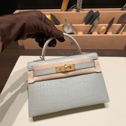 エルメスケリーミニ Kelly bag miniMini Kelly New stock  Alligateor crocodile パールグレー 80 /Pearl Grey ゴールド金具 kellymini-108 全手縫い