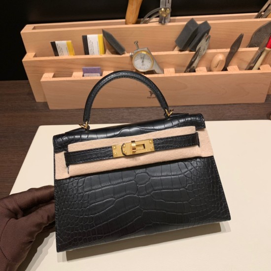 エルメスケリーミニ Kelly bag miniMini Kelly New stock  Alligateor crocodile  ブラック 89 /Black ゴールド金具 kellymini-110 全手縫い