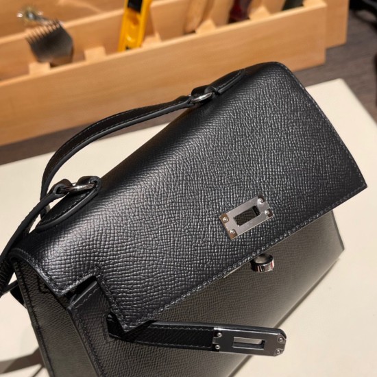 エルメス両面ケリー 不規則なデザイン ヴォーエプソン 89/Black (Noir) ブラック シルバー金具  kelly-new-005 全手縫い