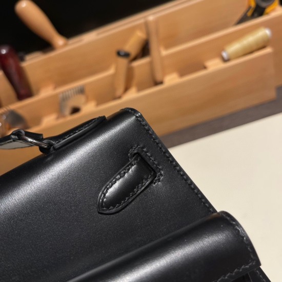 エルメス両面ケリー 不規則なデザイン ボックスカーフ box 89/Black (Noir) ブラック シルバー金具  kelly-new-009 全手縫い