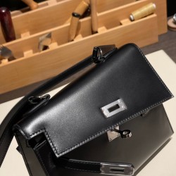 エルメス両面ケリー 不規則なデザイン ボックスカーフ box 89/Black (Noir) ブラック シルバー金具  kelly-new-009 全手縫い