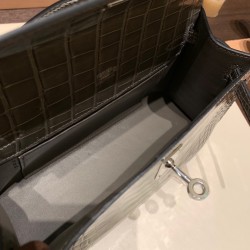 エルメス ポシェットケリー kelly pochette  Alligateor トゥルティエールグレー 81 /Gris Tourterelle シルバー金具 Pochette--001 全手縫い