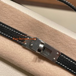 クレ 10/ Craie & ブラック 89 /Black (Noir) シルバー金具 Pochette--009 全手縫いエルメス ポシェットケリー kelly pochette  Epsom ヴォーエプソン 