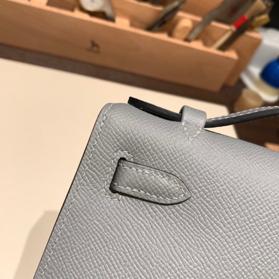 エルメス ポシェットケリー kelly pochette  Epsom ヴォーエプソン グリムエット 4Z /Gris Mouette  シルバー金具 Pochette--010 全手縫い