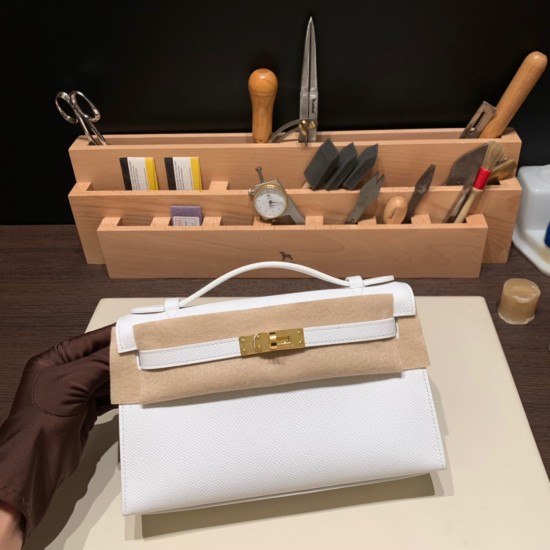 エルメス ポシェットケリー kelly pochette  Epsom ヴォーエプソン ホワイト 01 /White (Blanc) ゴールド金具 Pochette--011 全手縫い