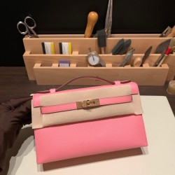 エルメス ポシェットケリー kelly pochette  Epsom ヴォーエプソン ローズコンフェッティ 1Q/Rose Confetti  ローズゴールド金具 Pochette--013 全手縫い