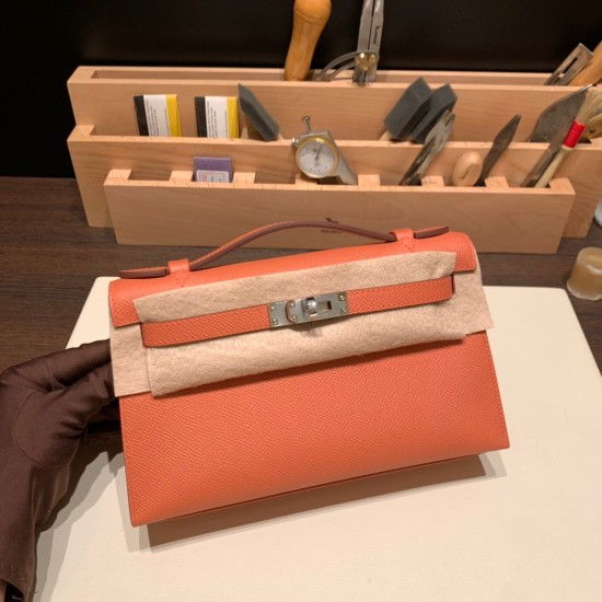 エルメス ポシェットケリー kelly pochette  Epsom ヴォーエプソン ローズティー 3L /Rose Tea シルバー金具 Pochette--014 全手縫い