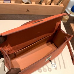 エルメス ポシェットケリー kelly pochette  Epsom ヴォーエプソン ローズティー 3L /Rose Tea シルバー金具 Pochette--014 全手縫い