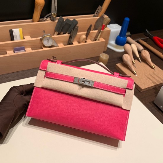 エルメス ポシェットケリー kelly pochette  Epsom ヴォーエプソン ローズキャンディ 8T /Rose Candy  シルバー金具 Pochette--023 全手縫い