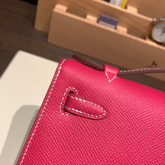 エルメス ポシェットケリー kelly pochette  Epsom ヴォーエプソン ローズキャンディ 8T /Rose Candy  シルバー金具 Pochette--023 全手縫い