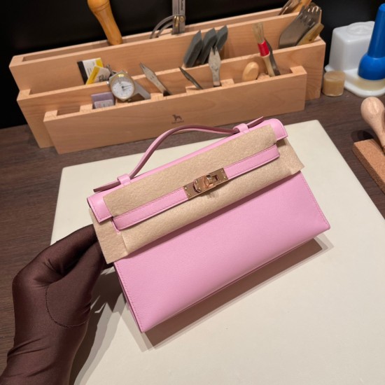 エルメス ポシェットケリー kelly pochette  swift スイフト モーヴシルベストル X9/ Mauve Sylvestre ローズゴールド金具 Pochette--039 全手縫い