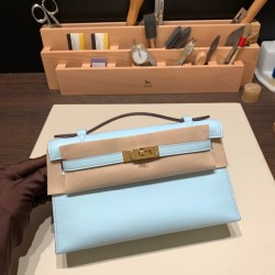 エルメス ポシェットケリー kelly pochette  swift スイフト アズール 7R /Azur ゴールド金具 Pochette--047 全手縫い