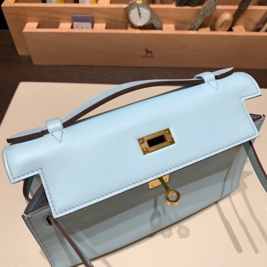 エルメス ポシェットケリー kelly pochette  swift スイフト アズール 7R /Azur ゴールド金具 Pochette--047 全手縫い