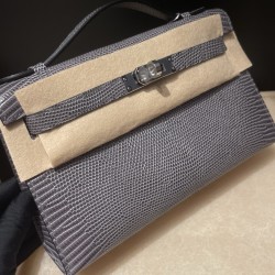 リザード エルメス ポシェットケリー kelly pochette  84 Gris Fonce