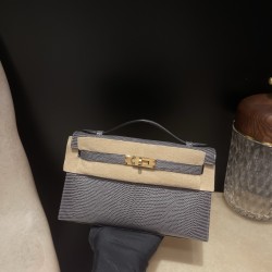 リザード エルメス ポシェットケリー kelly pochette  84 Gris Fonce