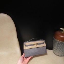 リザード エルメス ポシェットケリー kelly pochette 8F/Etain エタン