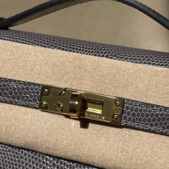 リザード エルメス ポシェットケリー kelly pochette 8F/Etain エタン
