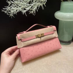 オーストリッチ エルメス ポシェットケリー kelly pochette  94/Terre Cuite  テリキュート