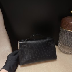 オーストリッチ エルメス ポシェットケリー kelly pochette  89/Black (Noir) ブラック