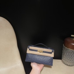 オーストリッチ エルメス ポシェットケリー kelly pochette 73/Blue Saphir  ブルーサフィール