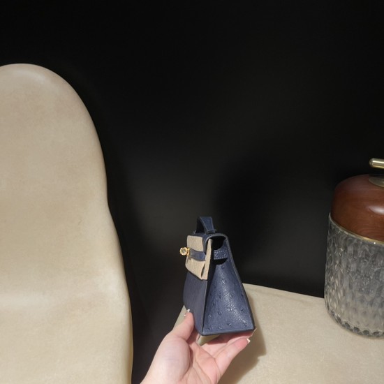 オーストリッチ エルメス ポシェットケリー kelly pochette 73/Blue Saphir  ブルーサフィール