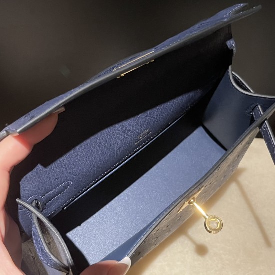 オーストリッチ エルメス ポシェットケリー kelly pochette 73/Blue Saphir  ブルーサフィール