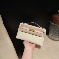 オーストリッチ エルメス ポシェットケリー kelly pochette  3C/Parchemin  パルシュマン