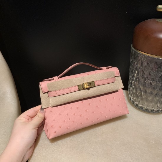オーストリッチ エルメス ポシェットケリー kelly pochette  94/Terre Cuite  テリキュート