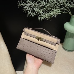 オーストリッチ エルメス ポシェットケリー kelly pochette  M8/Gris Asphalt  グリアスファルト