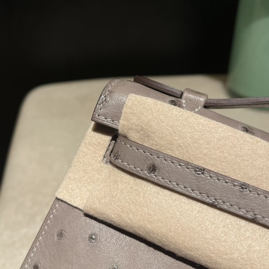 オーストリッチ エルメス ポシェットケリー kelly pochette  M8/Gris Asphalt  グリアスファルト